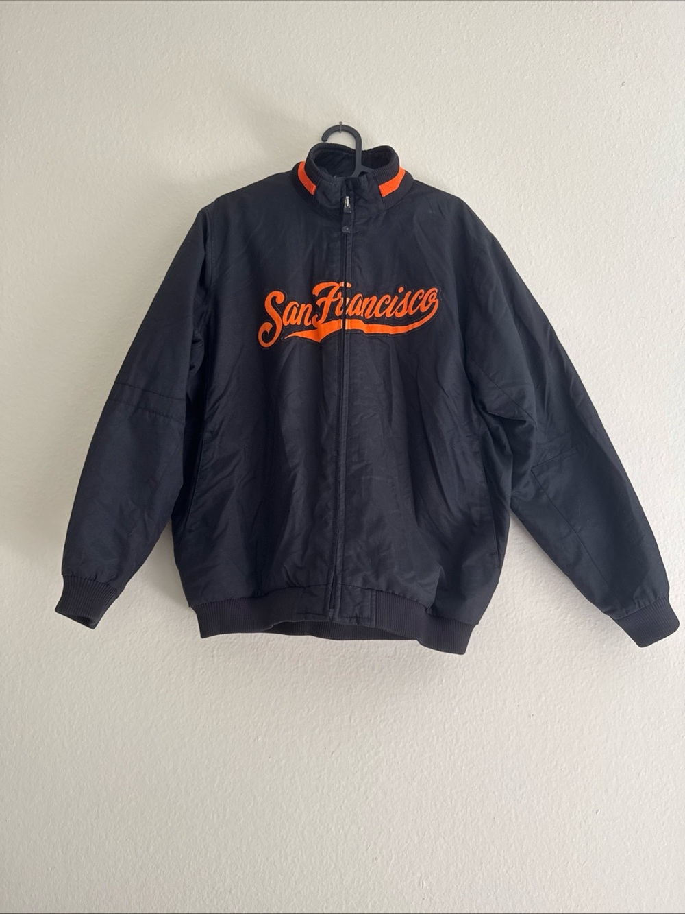 Majestic Black Bomber Jacket with Orange "San Francisco" Script